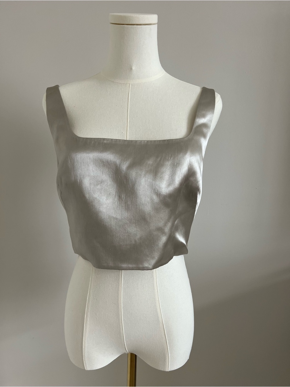 Banana Republic Silver Satin Square-Neck Crop Top